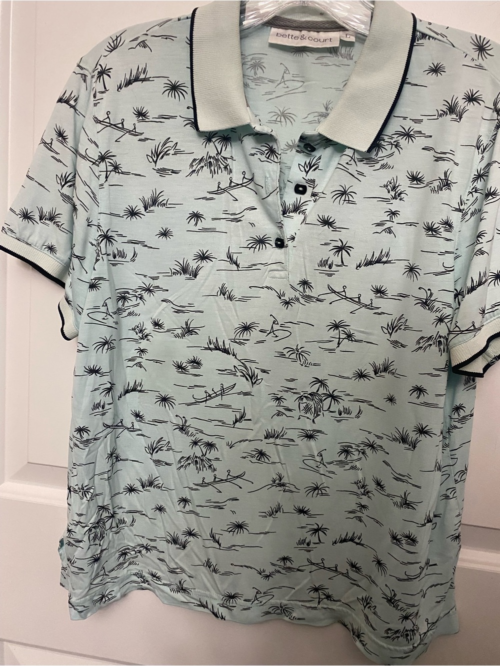 Bette & Court Light Mint Polo Golf Shirt with Island Print